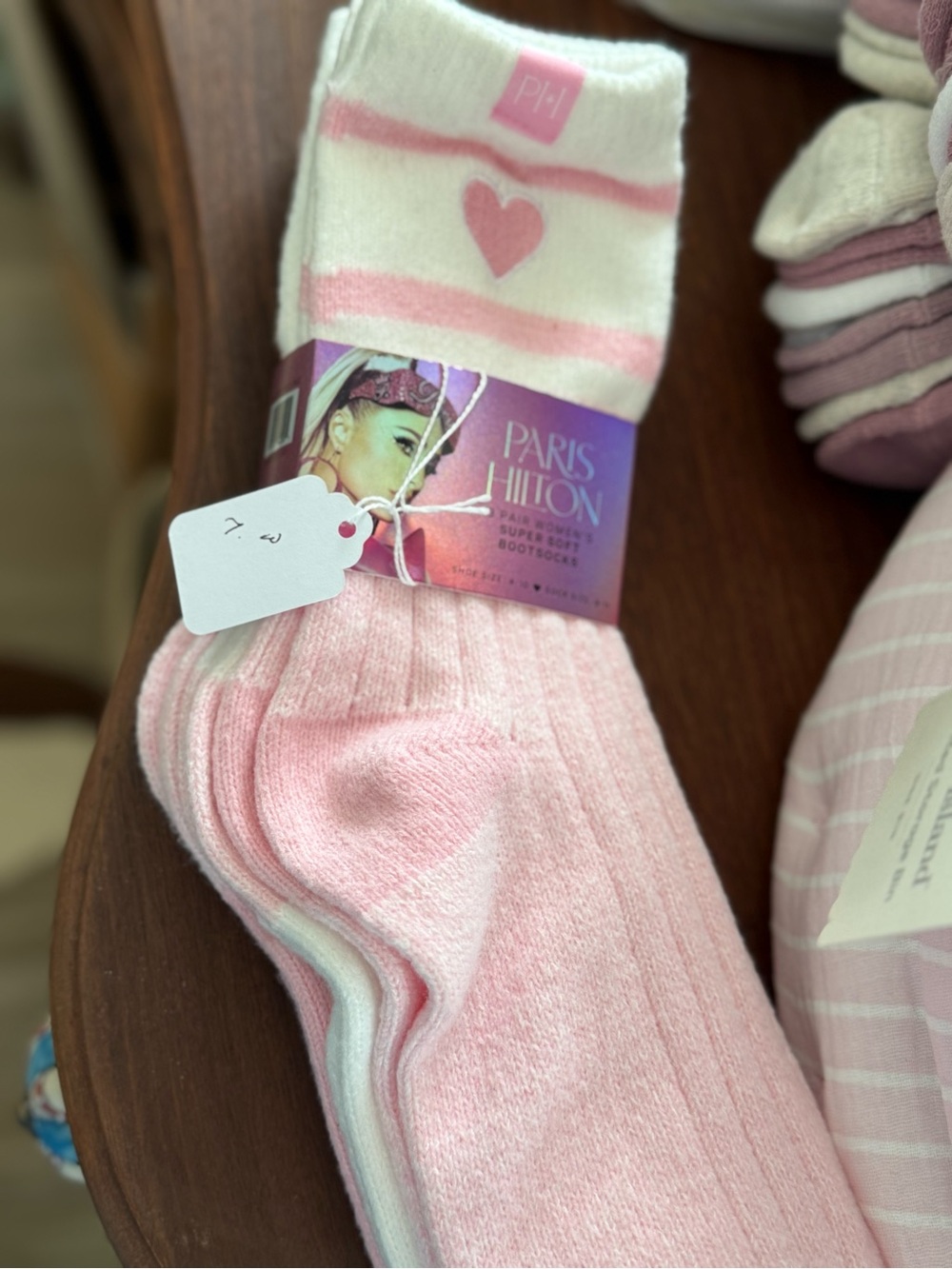 Paris Hilton Pink & White Heart Ribbed Crew Socks - Pack